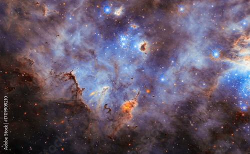 Majestic Star Cluster In A Cloudy Nebula Telescope Photo Of A Dense Cosmic Region With Countless Glowing Stars.
