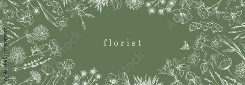 Flower Shop. Florist. Hand-drawn illustration of flowers. Ink. Vector	