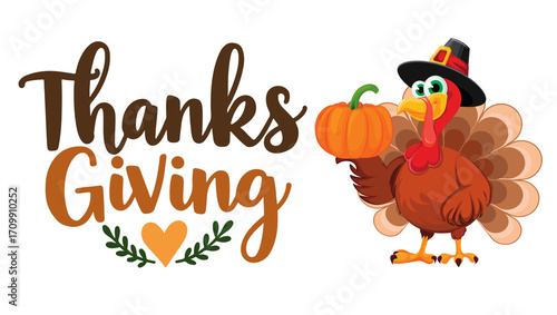 Traditional Thanksgiving Day celebration with festive autumn decorations, roasted turkey, pumpkins, candles, and seasonal food on a wooden table. Warm and cozy holiday atmosphere representing family g