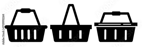  Shopping basket icons set. Shop cart, bag, online purchase, retail vector illustration design.