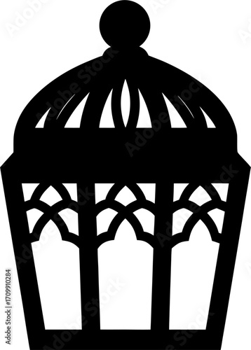 Lantern Silhouette Vector | Vintage Lamp Icon | Festival Light Illustration