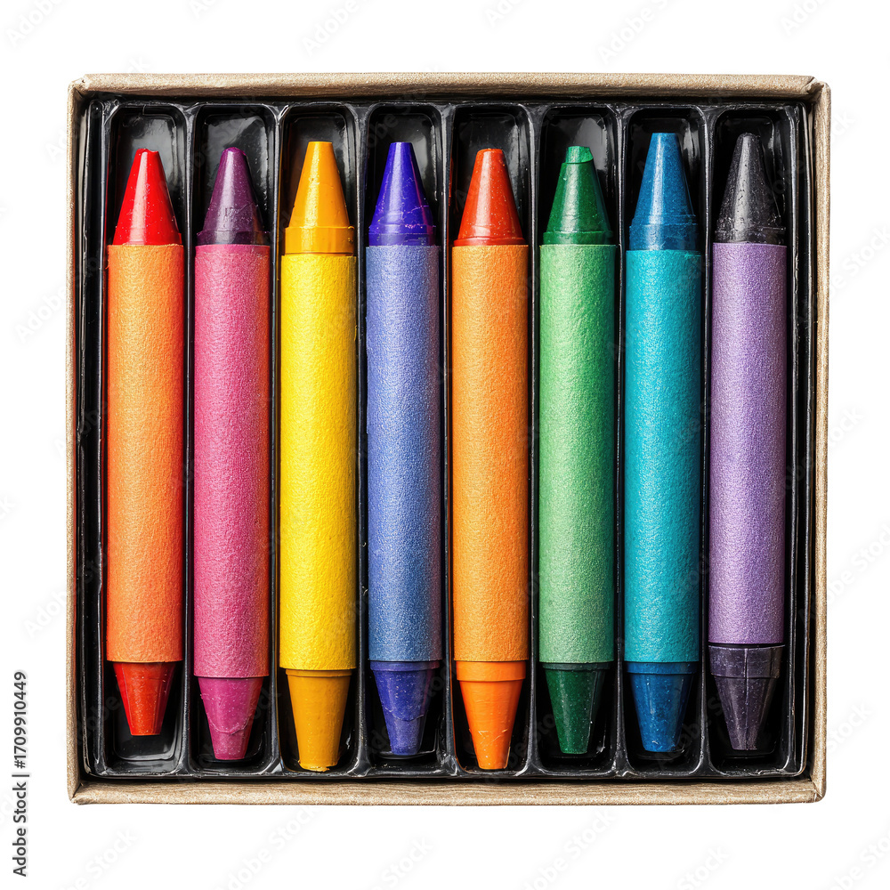 Naklejka premium Colorful crayons in a cardboard box (1)