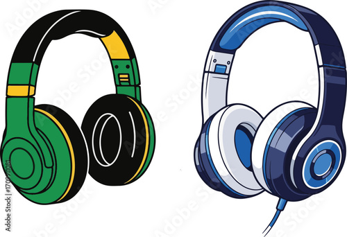 Colorful Illustration of Two Distinct Over-Ear Headphones
