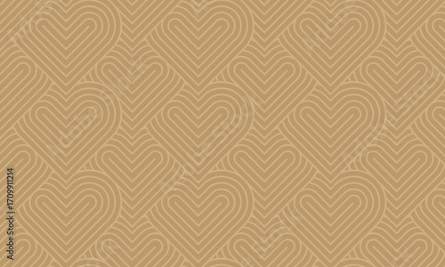 Modern and minimalist heart pattern background with gold heart lines. Printable vector container background for Valentine's Day.