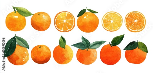 Watercolor Oranges and Orange Slices