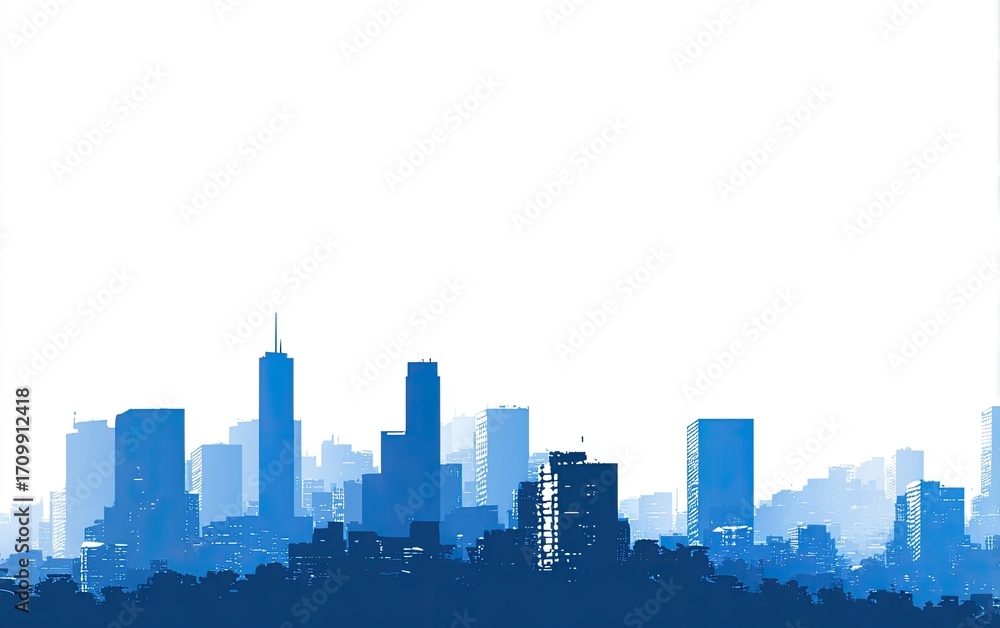Naklejka premium A stylized, muted blue cityscape skyline