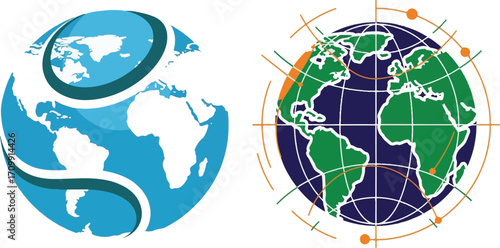 Two Abstract Globe Illustrations with Global Network and Connectivity Themes