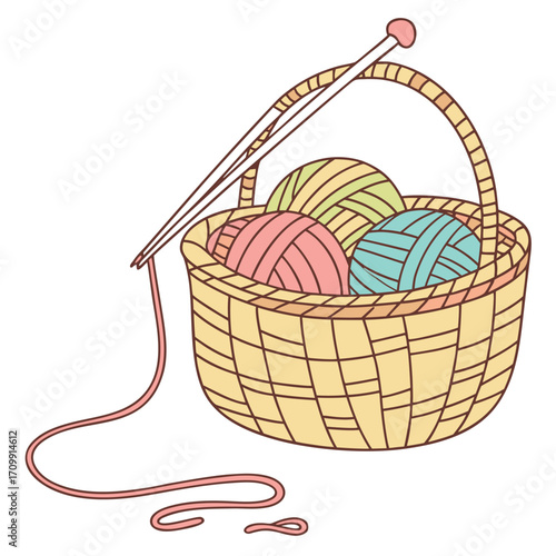 A wicker basket with colorful eggs and a single yellow flower symbolizes the traditional Easter holiday celebration