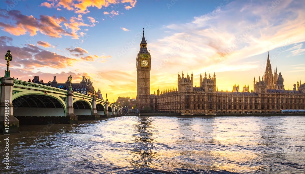 Naklejka premium London's Iconic Parliament Buildings at Sunset