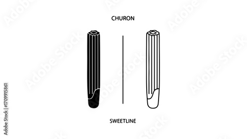 Churro pastry icon set in solid and outline vector styles.