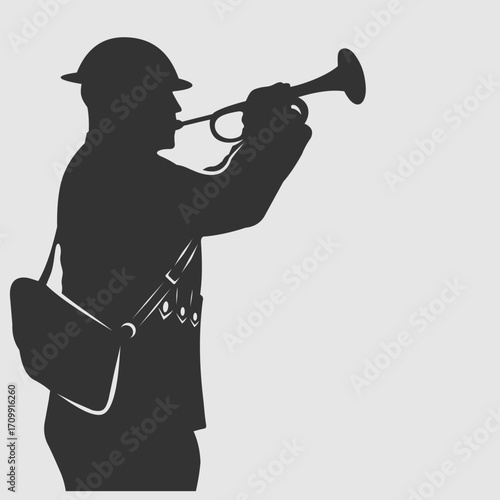 Silhouette of Military Bugler Playing the Bugle - Vector Illustration