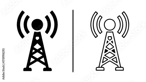Communication Tower Icons with Signal Waves.