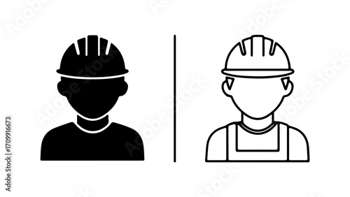 Construction worker icon silhouette and outline.