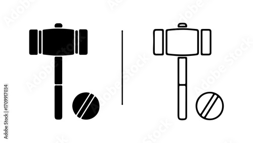 Cricket mallet and ball illustration two variations black and white.