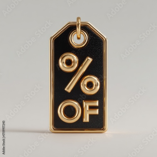 Black and gold tag with percentage symbol