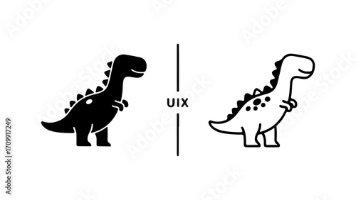 Cute Dinosaur Icon Set Black and White.