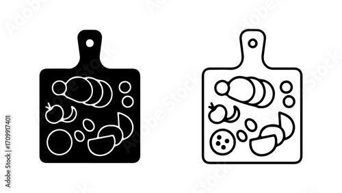 Cutting Board with Food Icons Charcuterie and Appetizers.