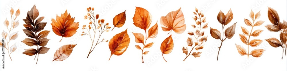 Obraz premium Watercolor Autumn Leaves and Branches (2)