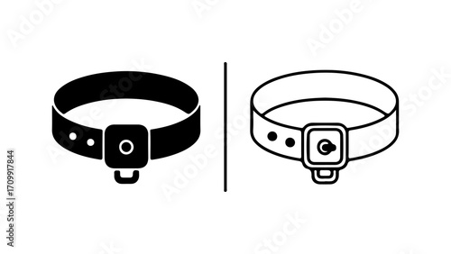 Dog Collar Icons Black and White Outline Design.