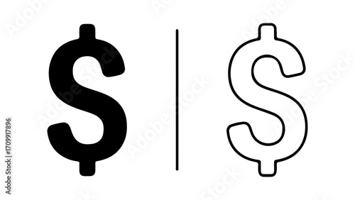 Dollar Sign Icon Black and Outline Versions.