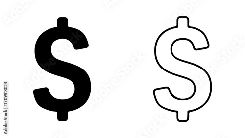 Dollar Sign Icons Black and White.