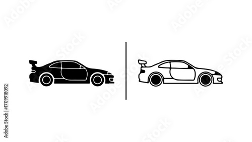 Dual sports car design solid and outline vector graphic.