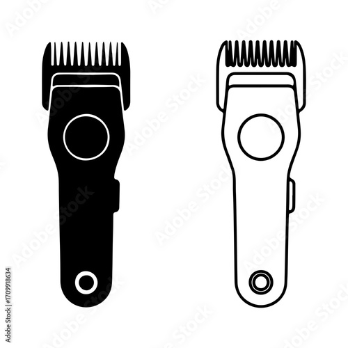 Electric hair clippers in black and white grooming tools for cutting hair.