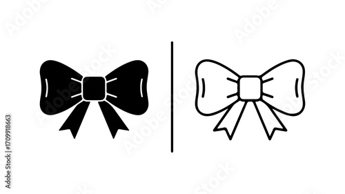 Elegant Bow Tie Illustrations Black Silhouette and Outline Design.