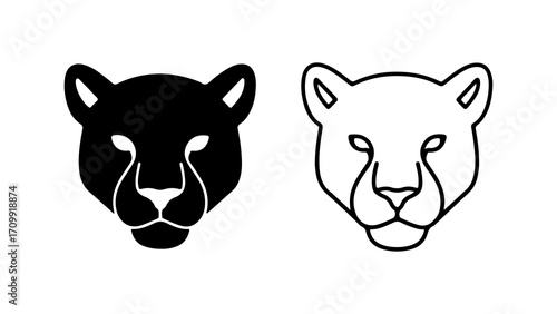 Elegant Panther Head Illustrations Black Silhouette and Outline Design.