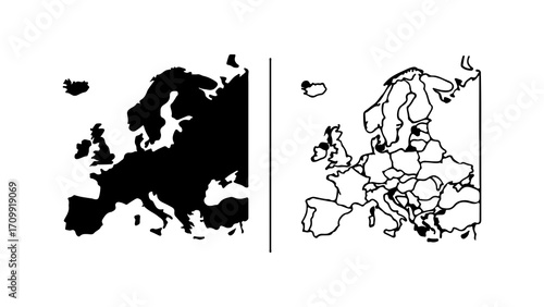 Europe map outline and political divisions illustration.