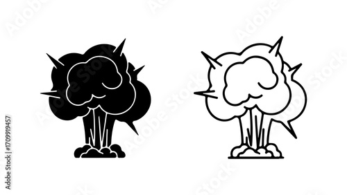 Explosion cloud icon set in solid and outline styles 1.
