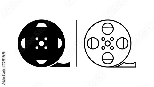 Film Reel Icon Set Black and White.