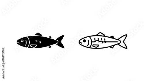 Fish icon set in solid and outline styles.