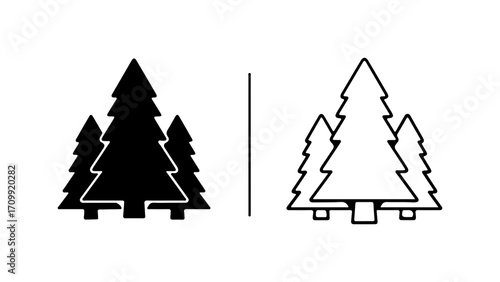 Forest trees illustration black and white design nature concept.