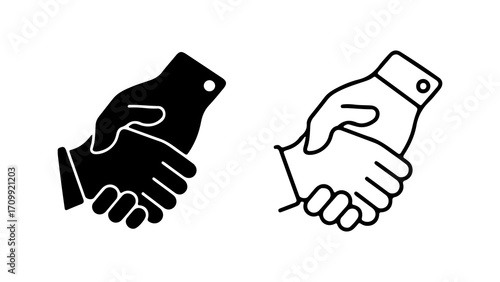 Handshake Icons Symbolizing Agreement and Partnership in Black and White.