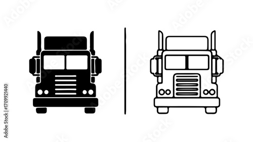 Heavy duty semi truck front view vector icons.