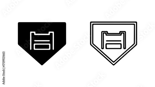 Home Plate Icon Set Baseball Field Symbol in Solid and Outline Styles.