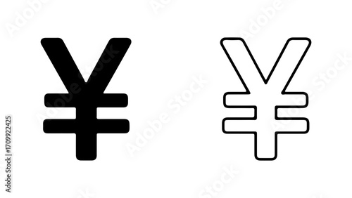 Japanese Yen Symbol Currency Icon in Black and Outline.