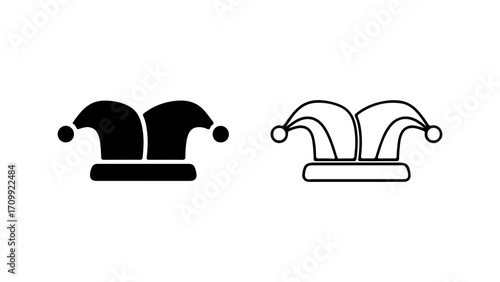 Jester Hat Icon Set Silhouette And Outline.