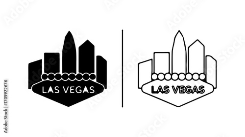 Las Vegas Cityscape Silhouette and Outline Icons.