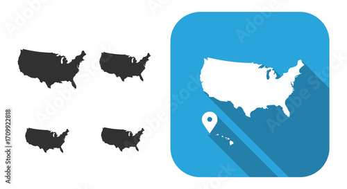 United states map icons set in varying styles and detail levels