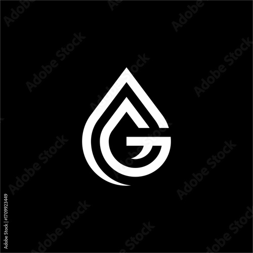 An elegant and clean letter G logo in the shape of a water drop. Its modern and fluid design is ideal for companies focused on beverages, wellness, or environmental solutions.