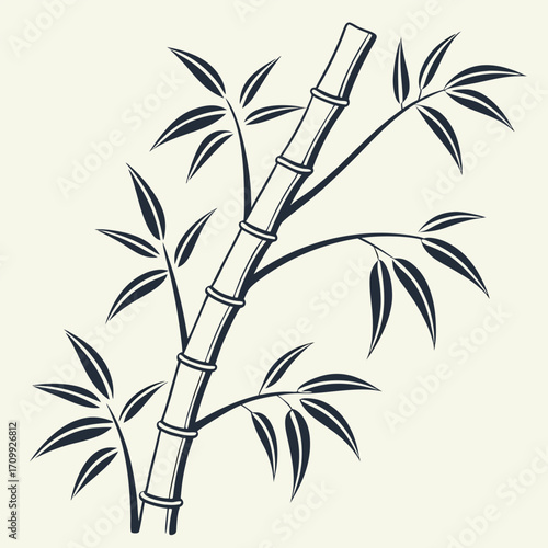 Green bamboo stalk and leaves vector illustration, a decorative nature design