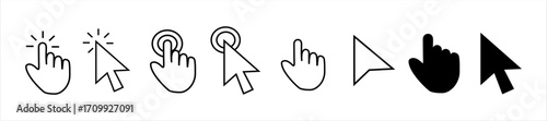 Computer mouse click cursor gray arrow icons set and loading icons. Cursor icon. 