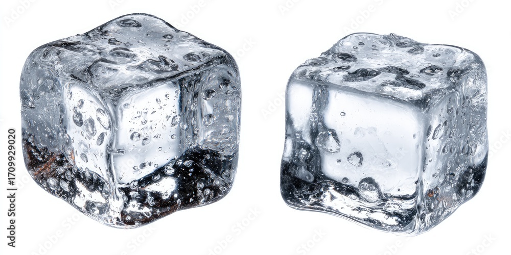 Obraz premium Two clear ice cubes, isolated on white