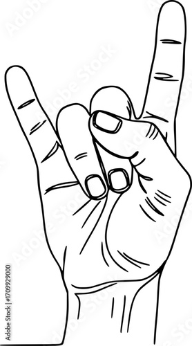 hand upward raised i love you sign gesture drawing one continuous line. free hand drawn outline line art minimalism style. editable stroke.
