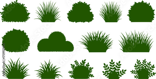 set of bush grass shrub silhouette vector transparent background