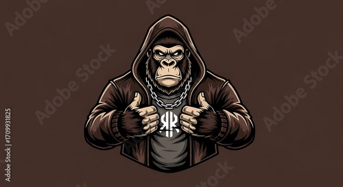 Aggressive Ape in a Hoodie, Hip Hop Style.
