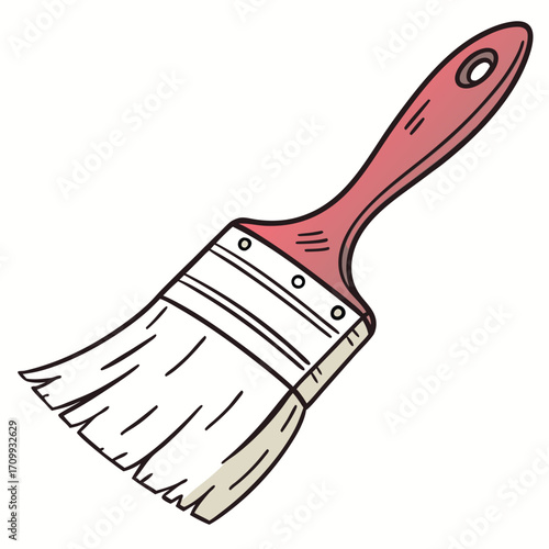 Vector illustration of a painter's brush with a wooden handle and metal ferrule, a tool for art, creativity, and home improvement