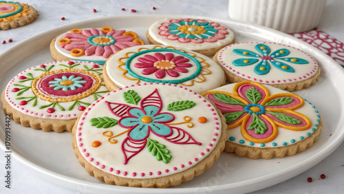 multicolored cookies, pattern on dessert cookies